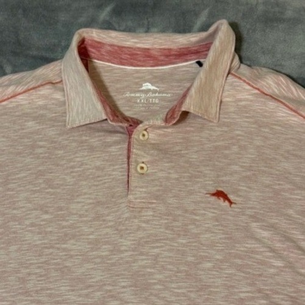 Tommy Bahama Mens XXL Polo Shirt Salmon Pink Space Dye Tencel Blend Short Sleeve